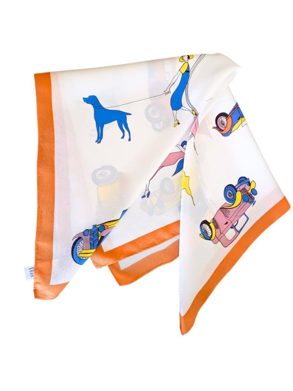 Vintage Japanese Acetate Two Scarf 58x58cm Retro Cars Print Silk Feel Square Sca